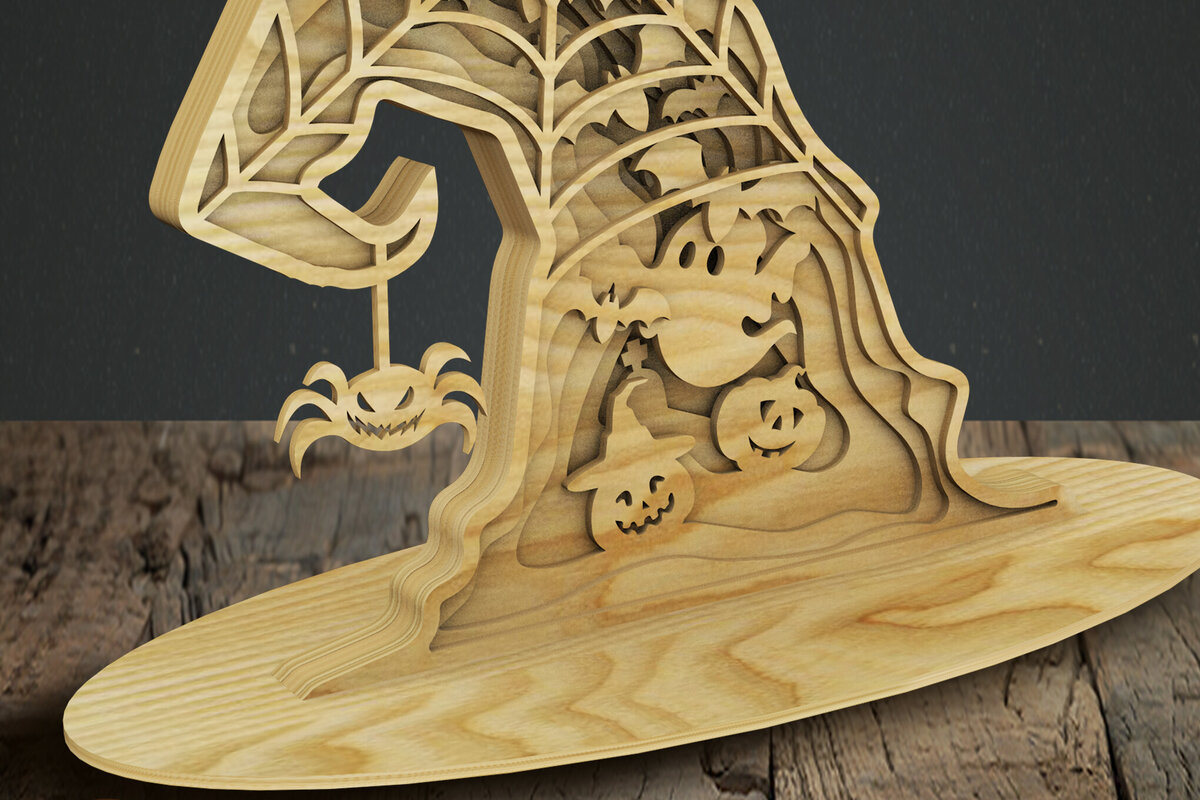 Σετ των 2 Intra απο ξύλο plywood  Χρώμα wenge 3mm-4mm πάχος - Πρότυπο αποκοπής με λέιζερ καπέλων αποκριών Δίασταση 13x16 cm INTRAFABR-100609832