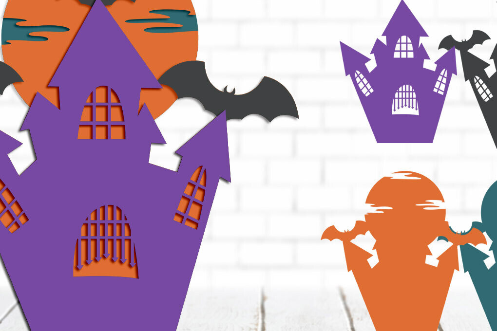 Σετ των 2 Intra απο ξύλο plywood  Χρώμα wenge 3mm-4mm πάχος - Halloween Haunted House 3d Layered Δίασταση 8x8 cm INTRAFABR-100609891