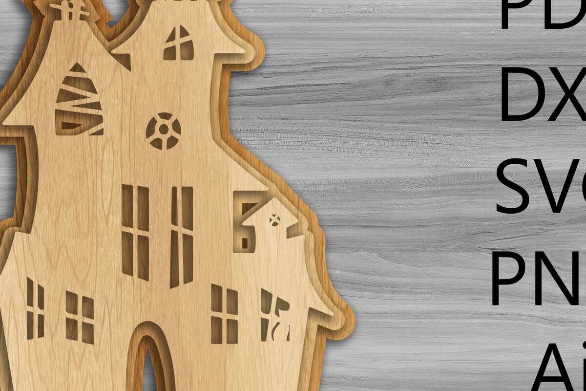 Σετ των 2 Intra απο ξύλο plywood  Χρώμα wenge 3mm-4mm πάχος - Halloween Haunted House Laser/Κοπή ξύλου Δίασταση 15x15 cm INTRAFABR-103514432