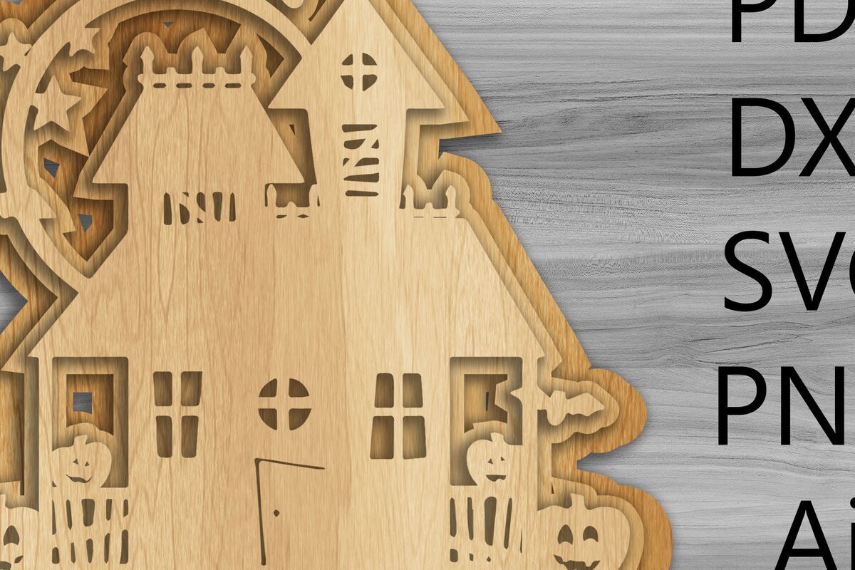 Σετ των 2 Intra απο ξύλο plywood  Χρώμα wenge 3mm-4mm πάχος - Halloween Haunted House Laser/Κοπή ξύλου Δίασταση 15x15 cm INTRAFABR-103514692