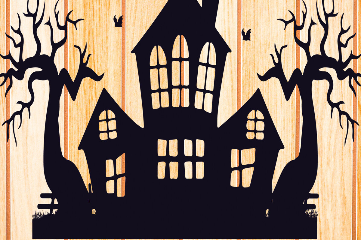 Σετ των 2 Intra απο ξύλο plywood  Χρώμα wenge 3mm-4mm πάχος - Halloween Haunted House Design 13 Δίασταση 15x15 cm INTRAFABR-99928387