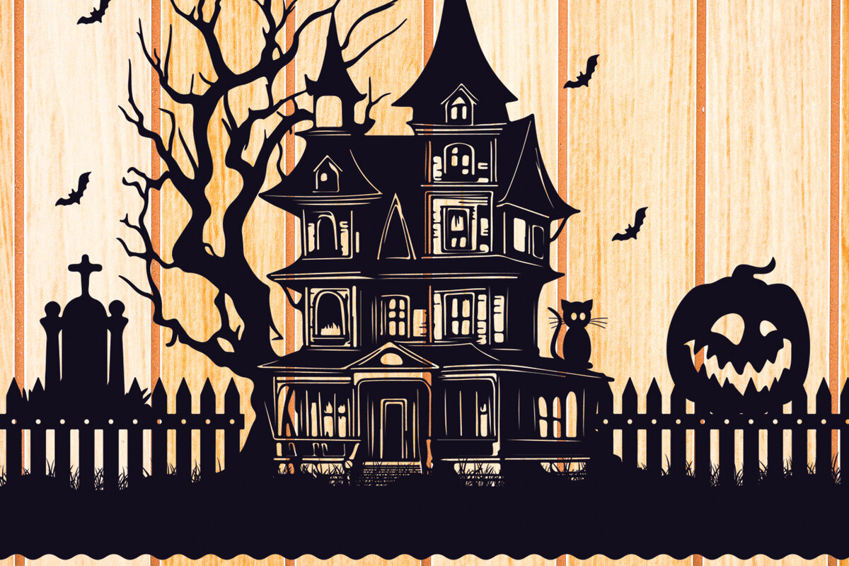 Σετ των 2 Intra απο ξύλο plywood  Χρώμα wenge 3mm-4mm πάχος - Halloween Haunted House Design 18 Δίασταση 15x15 cm INTRAFABR-99928039
