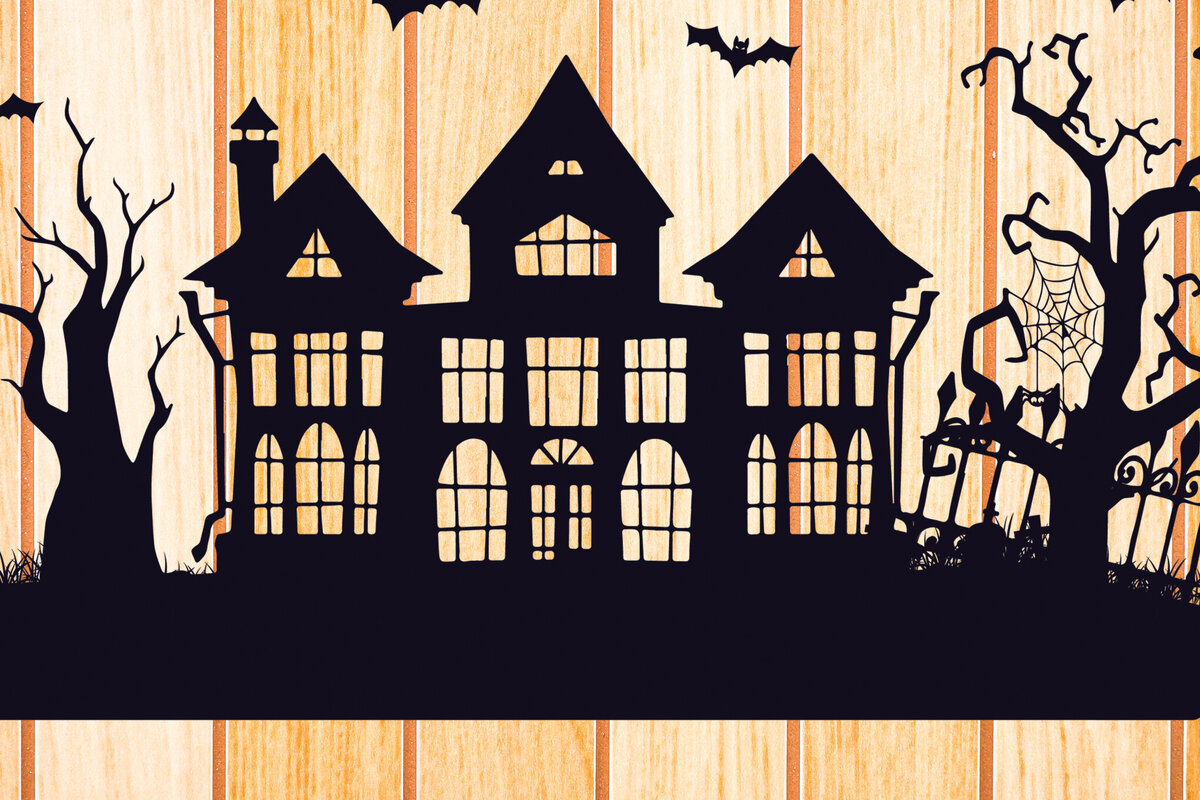 Σετ των 2 Intra απο ξύλο plywood  Χρώμα wenge 3mm-4mm πάχος - Halloween Haunted House Design 2 Δίασταση 15x15 cm INTRAFABR-99928112
