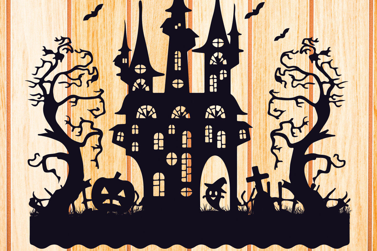 Σετ των 2 Intra απο ξύλο plywood  Χρώμα wenge 3mm-4mm πάχος - Halloween Haunted House Design 6 Δίασταση 15x15 cm INTRAFABR-77092817