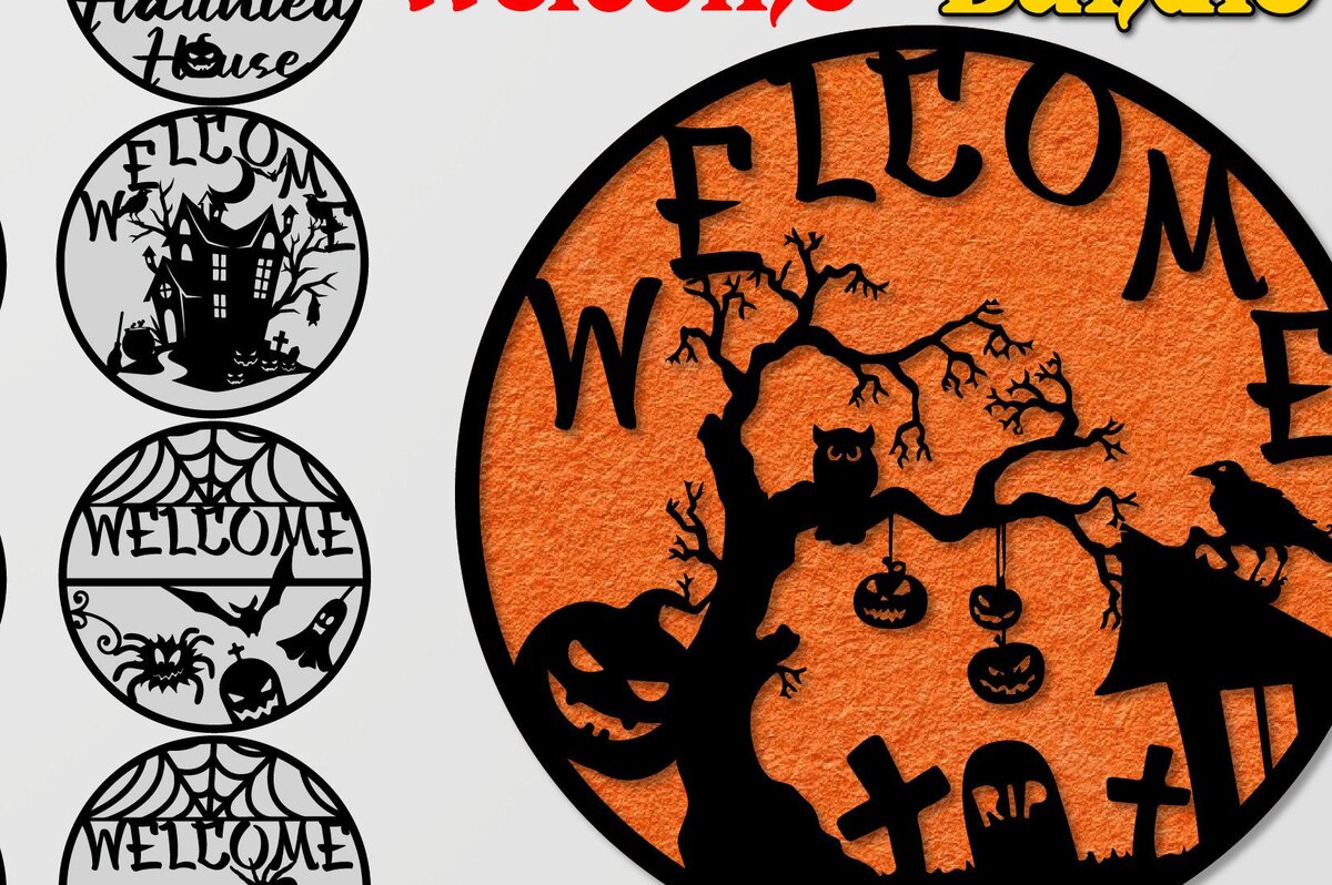 Intra απο ξύλο plywood  Χρώμα wenge 3mm-4mm πάχος - Πακέτο σημαδιών καλωσορίσματος Halloween Haunted Δίασταση 40x50 cm INTRAFABR-77093196