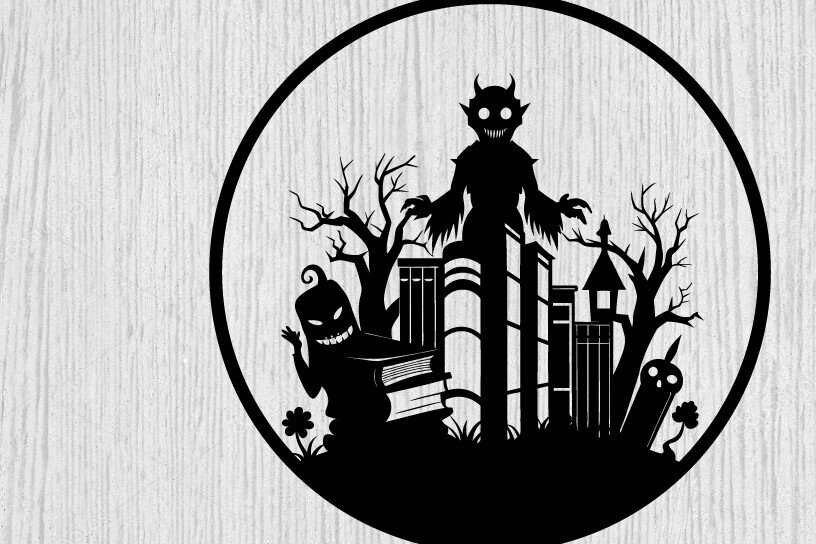 Intra απο ξύλο plywood  Χρώμα wenge 3mm-4mm πάχος - Αρχεία λέιζερ μετάλλων βιβλίων τρόμου Halloween Δίασταση 40x50 cm INTRAFABR-80139297