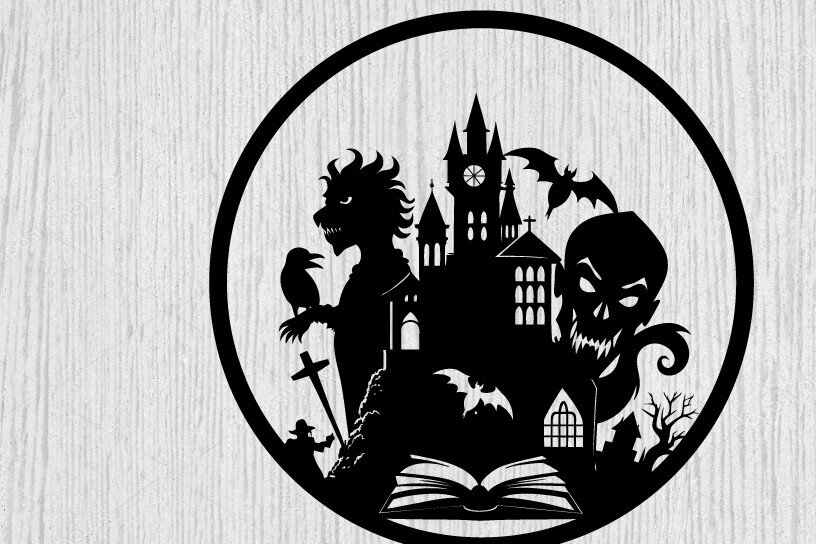 Intra απο ξύλο plywood  Χρώμα wenge 3mm-4mm πάχος - Βιβλία τρόμου Halloween τέχνη τοίχου Δίασταση 40x50 cm INTRAFABR-76594894