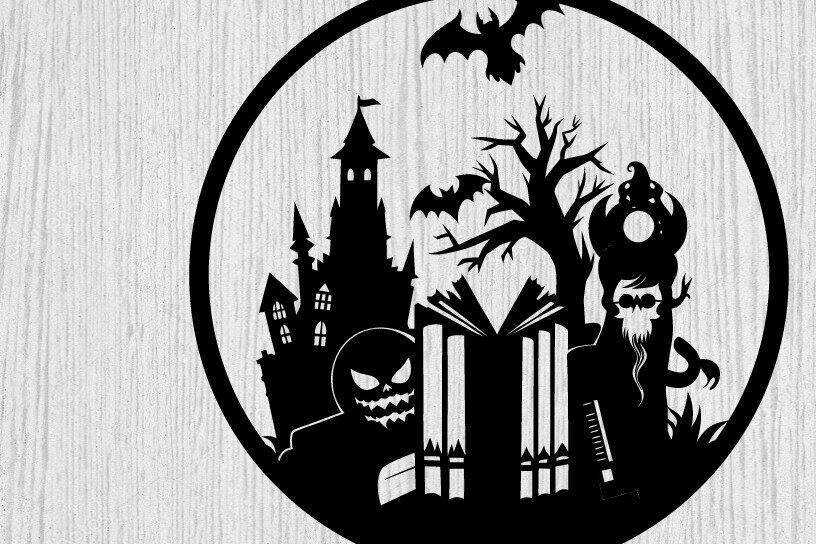 Intra απο ξύλο plywood  Χρώμα wenge 3mm-4mm πάχος - Βιβλία τρόμου Halloween τέχνη τοίχου Δίασταση 40x50 cm INTRAFABR-76594960