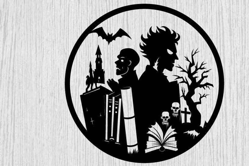 Intra απο ξύλο plywood  Χρώμα wenge 3mm-4mm πάχος - Βιβλία τρόμου Halloween τέχνη τοίχου Δίασταση 40x50 cm INTRAFABR-83548508