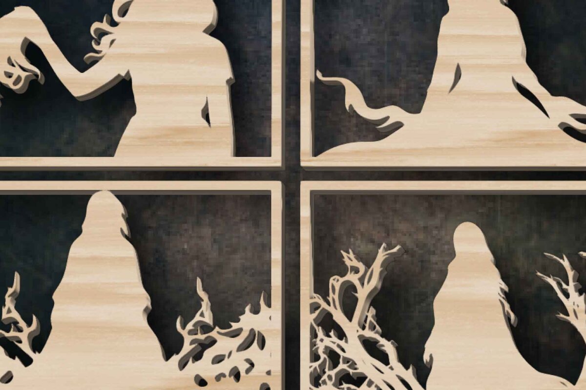 Σετ των 2 Intra απο ξύλο plywood  Χρώμα wenge 3mm-4mm πάχος - Πακέτο Halloween Horror Cut με λέιζερ Δίασταση 15x15 cm INTRAFABR-99566794