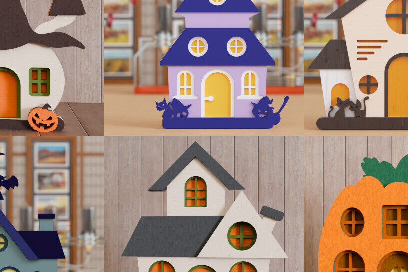 Intra απο ξύλο plywood  Χρώμα wenge 3mm-4mm πάχος - ΠΑΚΕΤΟ 3D Multilayer House Halloween Δίασταση 20x25 cm INTRAFABR-72053757