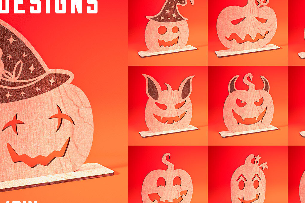 Σετ των 2 Intra απο ξύλο plywood  Χρώμα wenge 3mm-4mm πάχος - Halloween Jack O Lantern Decor Δίασταση 15x15 cm INTRAFABR-123092539