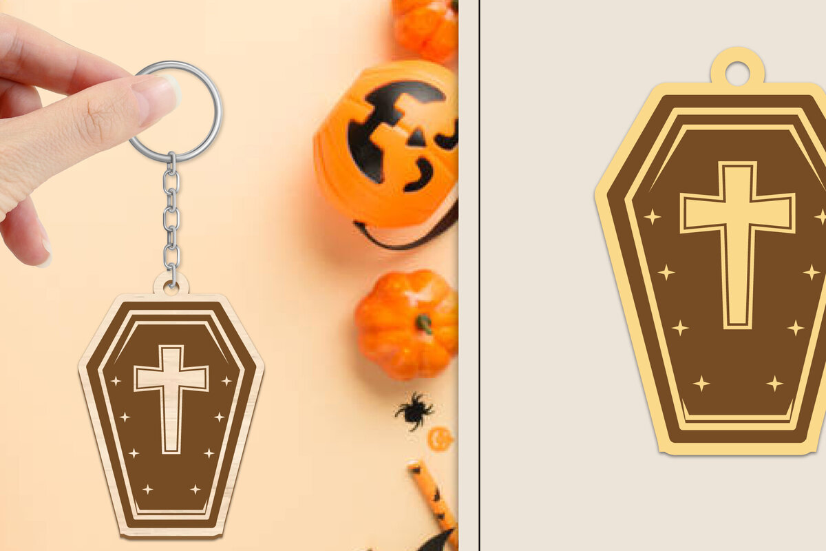 Σετ των 2 Intra απο ξύλο plywood  Χρώμα wenge 3mm-4mm πάχος - Αποκριάτικο μπρελόκ με λέιζερ Δίασταση 4x4 cm INTRAFABR-113072605