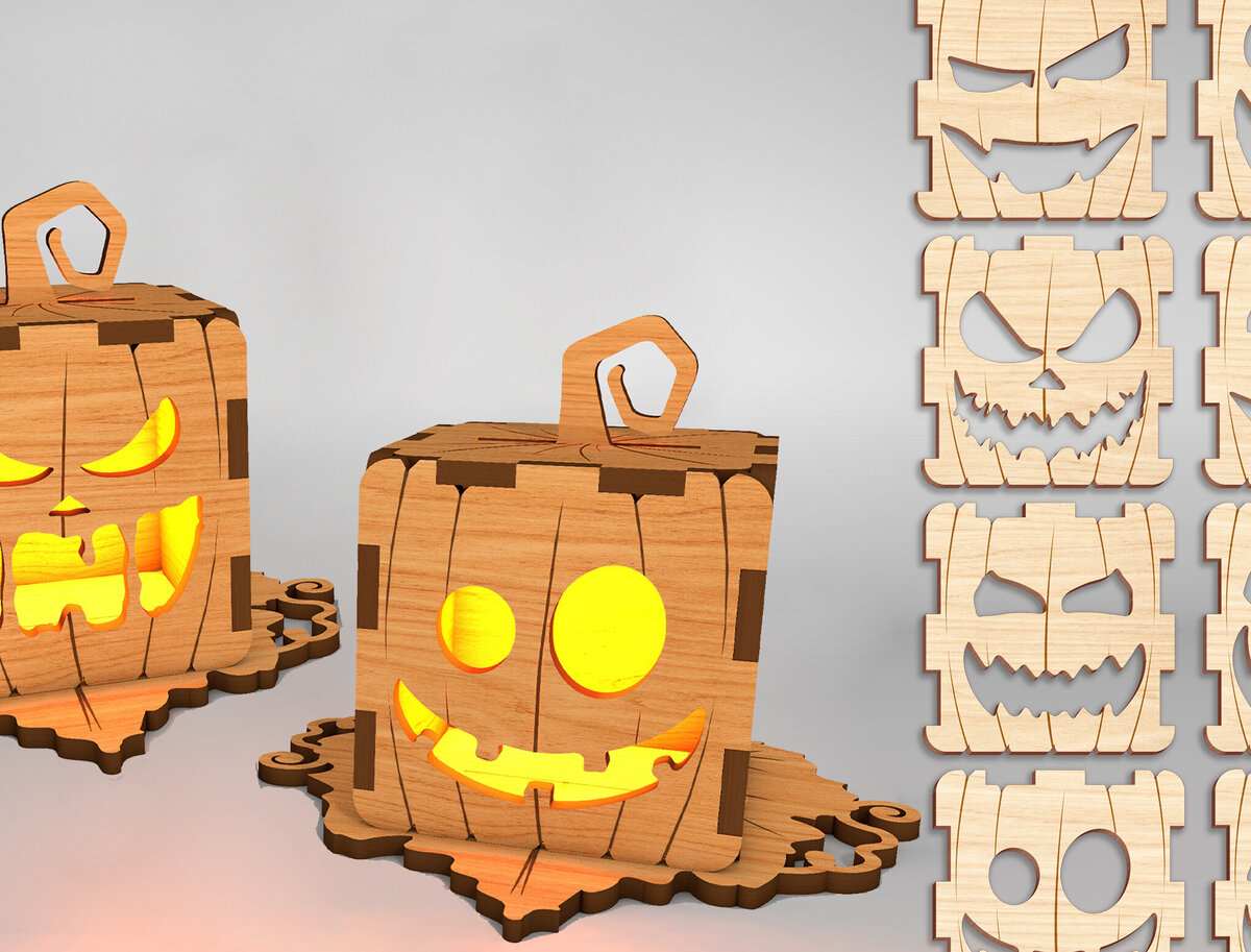 Σετ των 2 Intra απο ξύλο plywood  Χρώμα wenge 3mm-4mm πάχος - Αρχεία Halloween Lamp Δίασταση 15x15 cm INTRAFABR-107562376