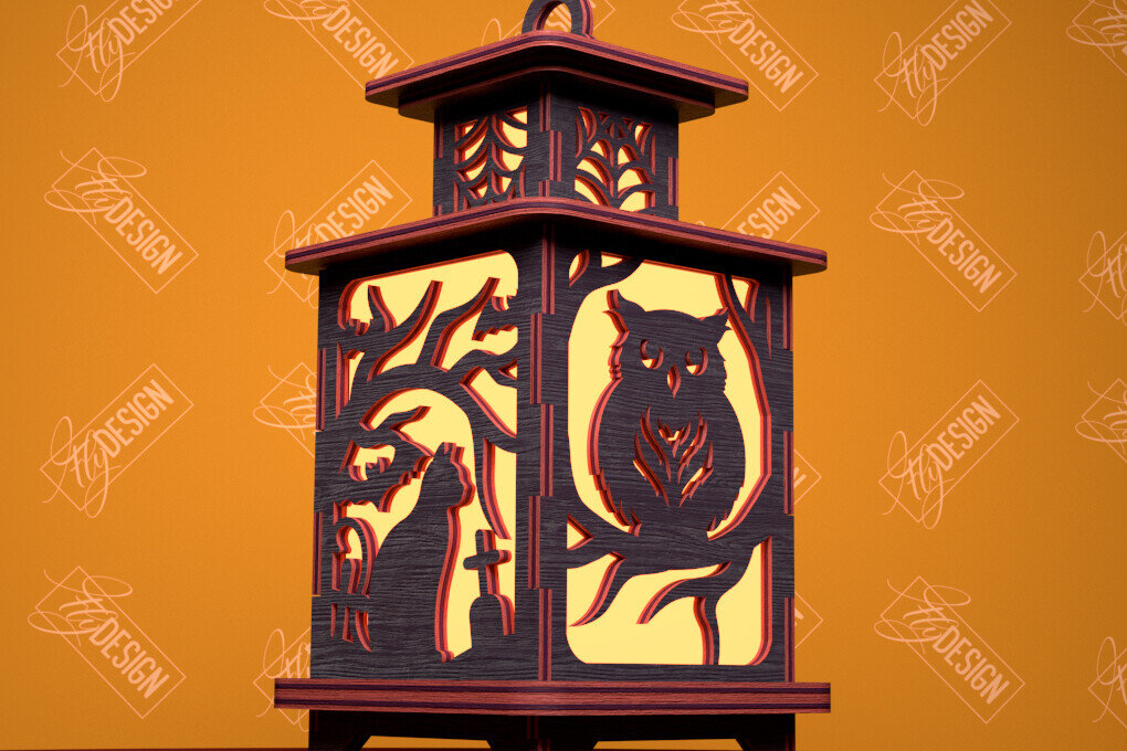 Σετ των 2 Intra απο ξύλο plywood  Χρώμα wenge 3mm-4mm πάχος - Φανάρι αποκριών | 3D φανάρι σκιών Δίασταση 15x15 cm INTRAFABR-85993590