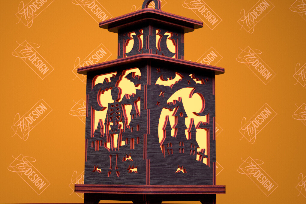 Σετ των 2 Intra απο ξύλο plywood  Χρώμα wenge 3mm-4mm πάχος - Φανάρι αποκριών | 3D φανάρι σκιών Δίασταση 15x15 cm INTRAFABR-85993625