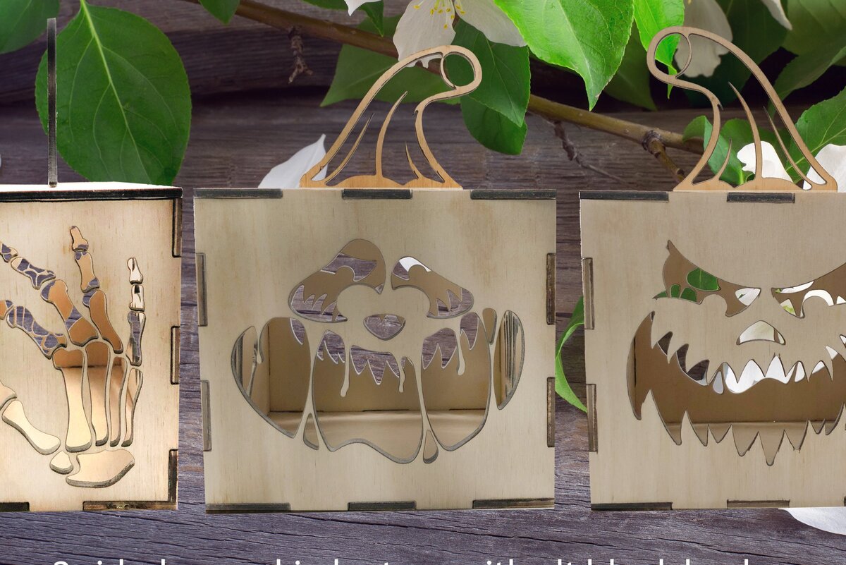 Σετ των 2 Intra απο ξύλο plywood  Χρώμα wenge 3mm-4mm πάχος - Κουτί φαναριών αποκριών Δίασταση 15x15 cm INTRAFABR-85993491