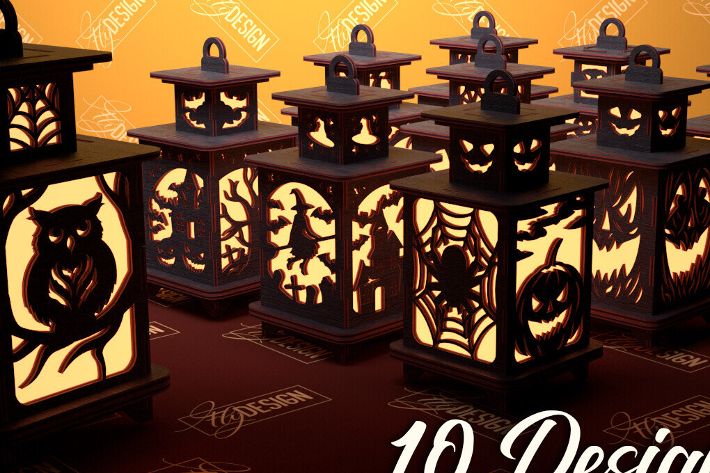 Σετ των 2 Intra απο ξύλο plywood  Χρώμα wenge 3mm-4mm πάχος - Πακέτο αποκοπής φαναριού Halloween | CNC Δίασταση 15x15 cm INTRAFABR-75903926