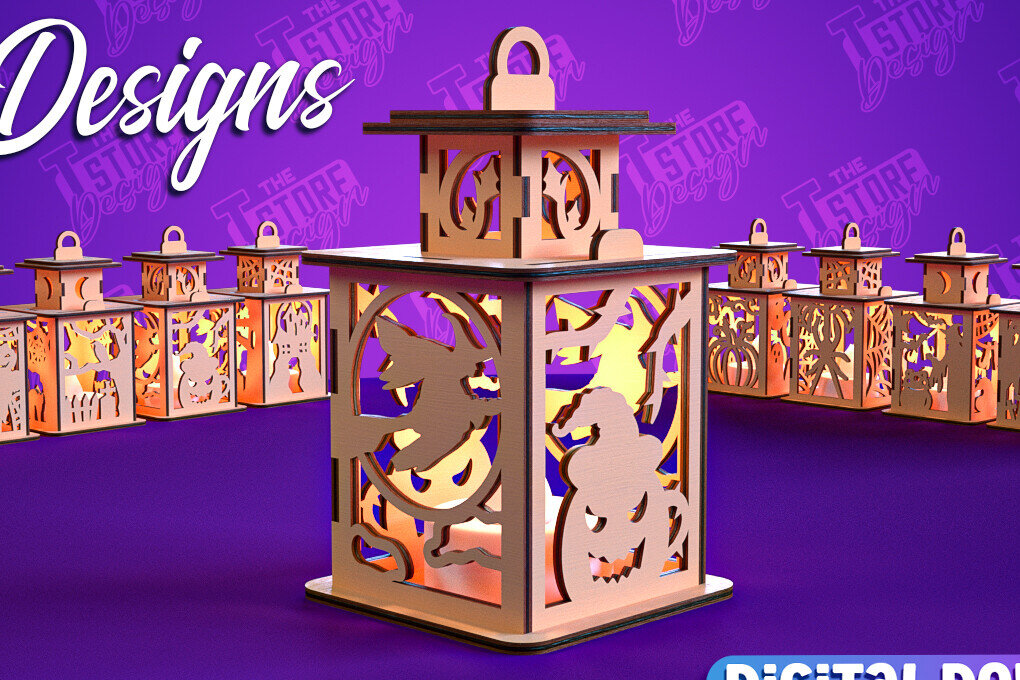 Σετ των 2 Intra απο ξύλο plywood  Χρώμα wenge 3mm-4mm πάχος - Πακέτο αποκοπής φαναριού Halloween | CNC Δίασταση 15x15 cm INTRAFABR-75903985