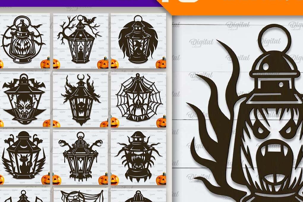 Σετ των 2 Intra απο ξύλο plywood  Χρώμα wenge 3mm-4mm πάχος - Πακέτο LaserCut Decor για Halloween Lanterns Δίασταση 15x15 cm INTRAFABR-108437539