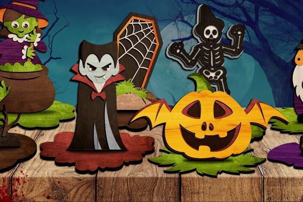 Σετ των 2 Intra απο ξύλο plywood  Χρώμα wenge 3mm-4mm πάχος - Αποκριάτικα σχέδια κοπής με λέιζερ Δίασταση 10x8 cm INTRAFABR-104807415