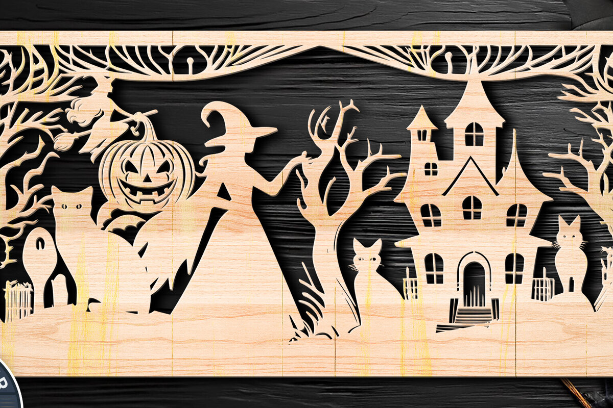 Σετ των 2 Intra απο ξύλο plywood  Χρώμα wenge 3mm-4mm πάχος - Πακέτο υ αποκοπής λέιζερ Halloween Δίασταση 15x15 cm INTRAFABR-104807453