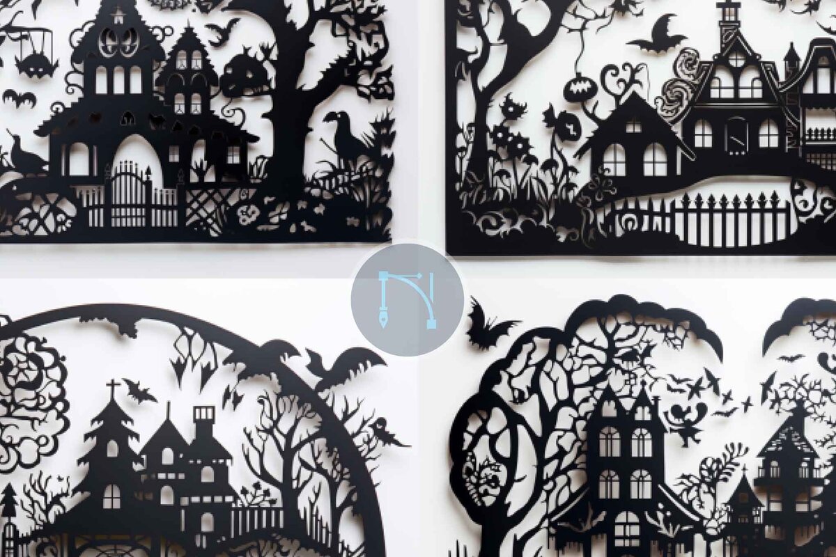 Σετ των 2 Intra απο ξύλο plywood  Χρώμα wenge 3mm-4mm πάχος - Πακέτο υ αποκοπής Halloween Laser Δίασταση 15x15 cm INTRAFABR-104807475