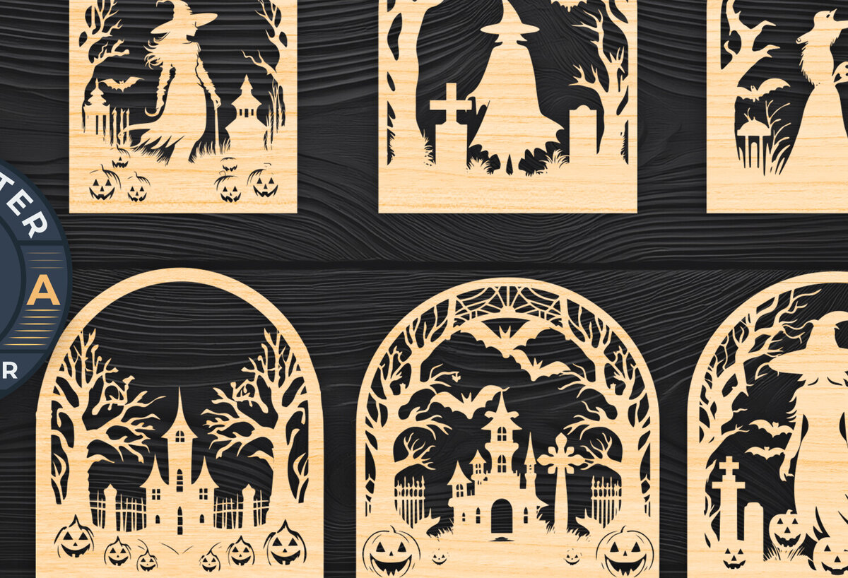 Σετ των 2 Intra απο ξύλο plywood  Χρώμα wenge 3mm-4mm πάχος - Πακέτο υ Cut Halloween Laser 01 Δίασταση 15x15 cm INTRAFABR-108439166