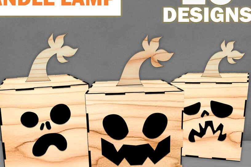 Σετ των 2 Intra απο ξύλο plywood  Χρώμα wenge 3mm-4mm πάχος - Κερί αποκριάτικου λαμπτήρα κολοκύθας με λέιζερ Δίασταση 15x15 cm INTRAFABR-107884346