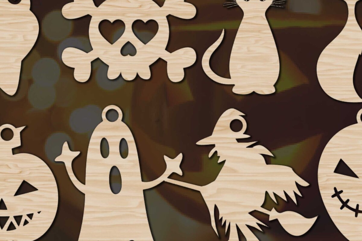 Σετ των 2 Intra απο ξύλο plywood  Χρώμα wenge 3mm-4mm πάχος - Πακέτο Halloween Laser με τρύπες Δίασταση 15x15 cm INTRAFABR-106602396