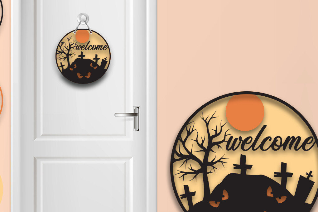 Σετ των 2 Intra απο ξύλο plywood  Χρώμα wenge 3mm-4mm πάχος - Πινακίδα πόρτας με στρώματα Halloween 7 Δίασταση 15x15 cm INTRAFABR-107344037