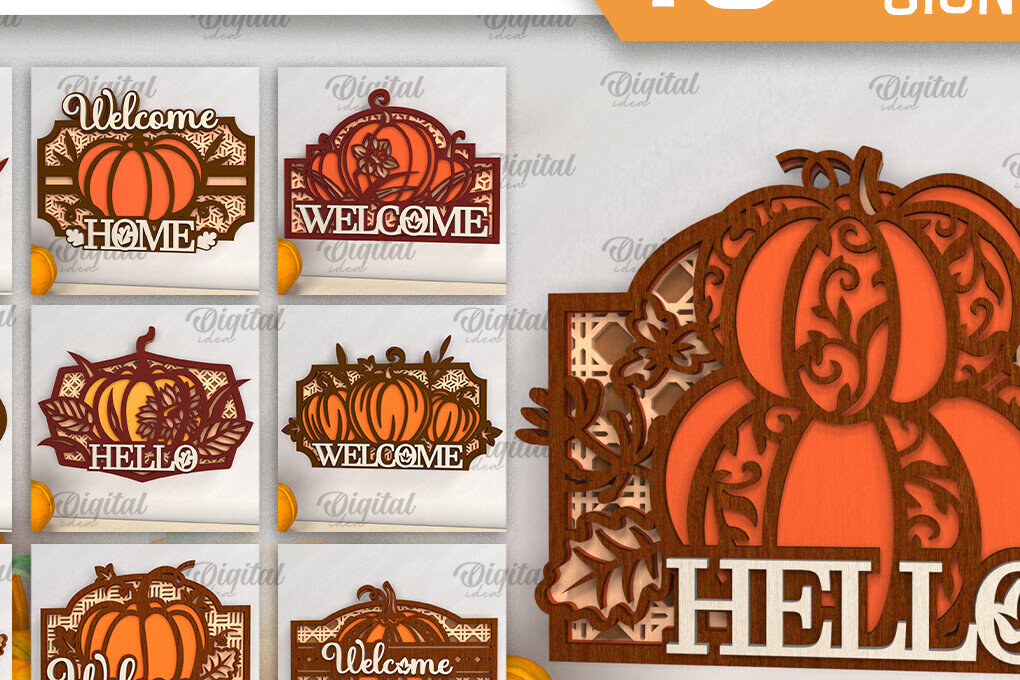 Σετ των 2 Intra απο ξύλο plywood 3mm-4mm πάχος – Πακέτο κοπής με λέιζερ καλωσορίσματος κολοκύθας. Δίασταση  20x20 cm INTRAFABR-102961942