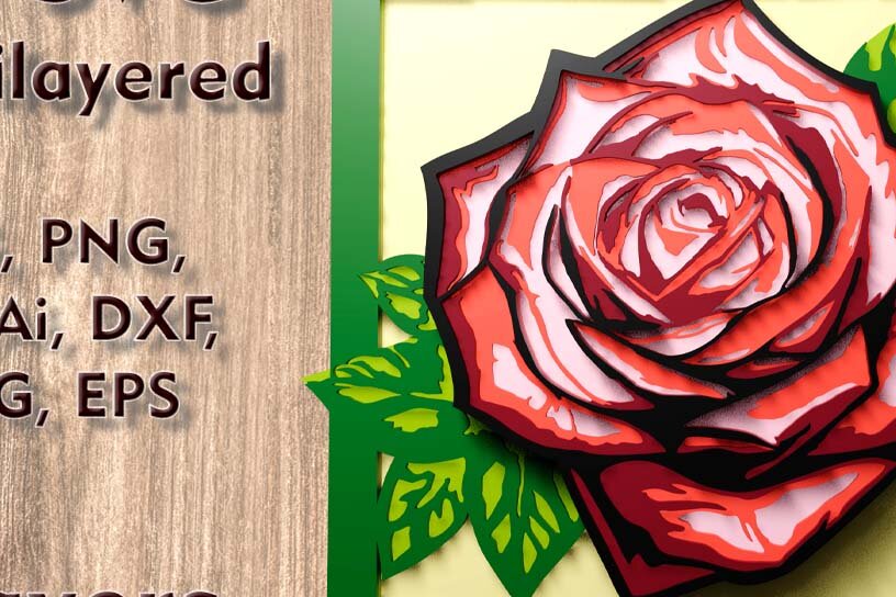 Σετ των 2 Intra απο ξύλο plywood 3mm-4mm πάχος – Αρχεία λέιζερ πολλαπλών επιπέδων Rose 3D Δίασταση  20x20 cm INTRAFABR-109001531