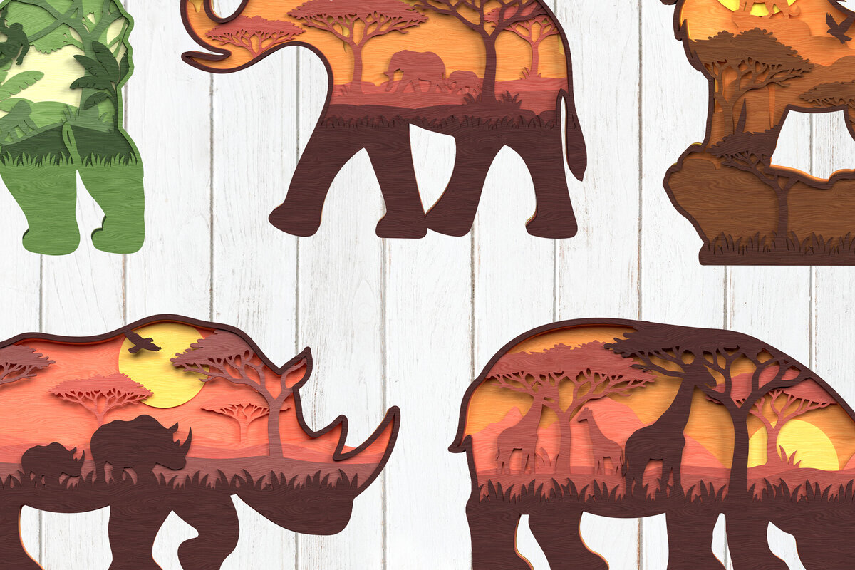 Σετ των 2 Intra απο ξύλο plywood 3mm-4mm πάχος – Safari Animal Layered Δίασταση  20x20 cm INTRAFABR-120635543