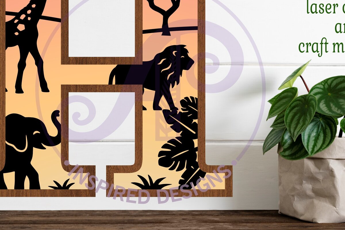 Σετ των 2 Intra απο ξύλο plywood 3mm-4mm πάχος – Safari Animals Large H Επίπεδο γράμμα Δίασταση  20x20 cm INTRAFABR-114034265