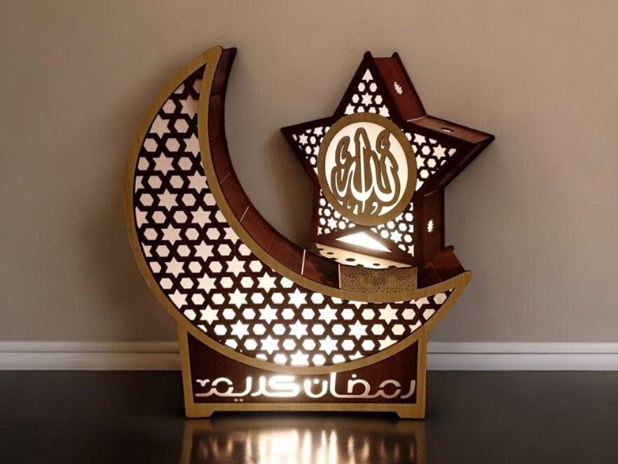 Intra απο ξύλο plywood 3mm-4mm πάχος – Ημισέληνος με αστέρι Ramadan Fanoos 35x40 cm INTRAVECTRY-MY543860