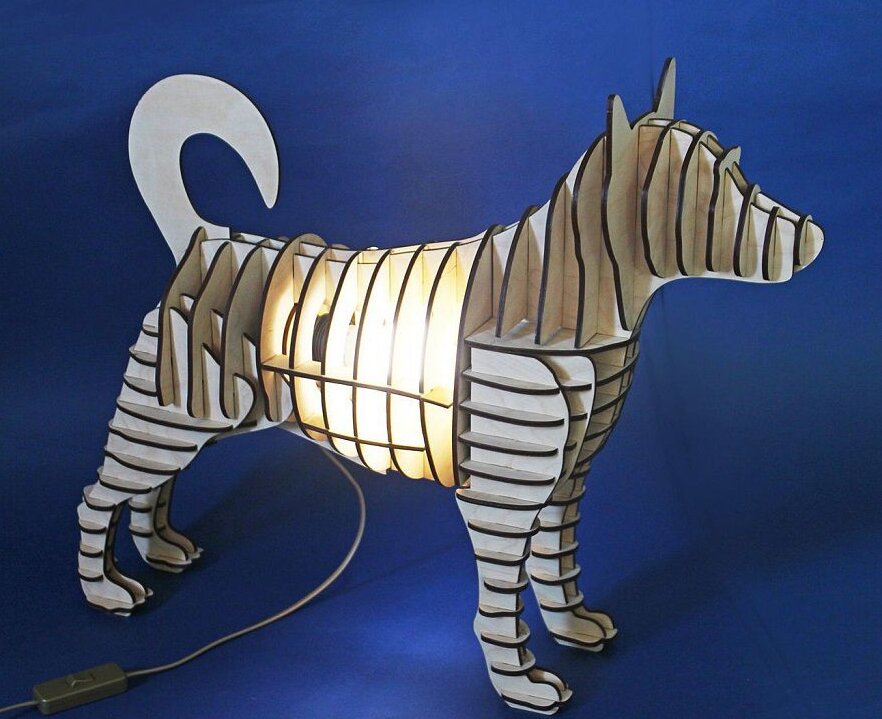 Σετ των 3 Intra απο ξύλο plywood 3mm-4mm πάχος – Επιτραπέζιο φωτιστικό σκύλου Ξύλινο 10x10 cm INTRAVECTRY-MY545095