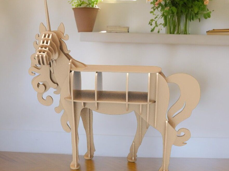 Σετ των 3 Intra απο ξύλο plywood 3mm-4mm πάχος – Τραπέζι κονσόλας με ράφι Unicorn Animal Shape 25x25 cm INTRAVECTRY-MY545099