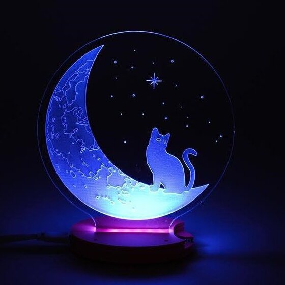 Intra απο ξύλο plywood 3mm-4mm πάχος – Ακρυλικό νυχτερινό φως μισοφέγγαρου και γάτας 40x40 cm INTRAVECTRY-MY553604