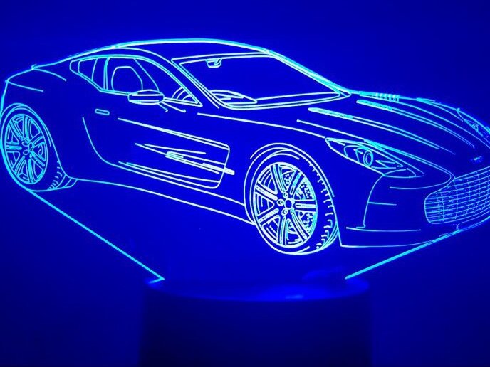 Intra απο ξύλο plywood 3mm-4mm πάχος – Λάμπα LED Aston Martin One 77 Car 3D Acrylic 45x50 cm INTRAVECTRY-MY557894