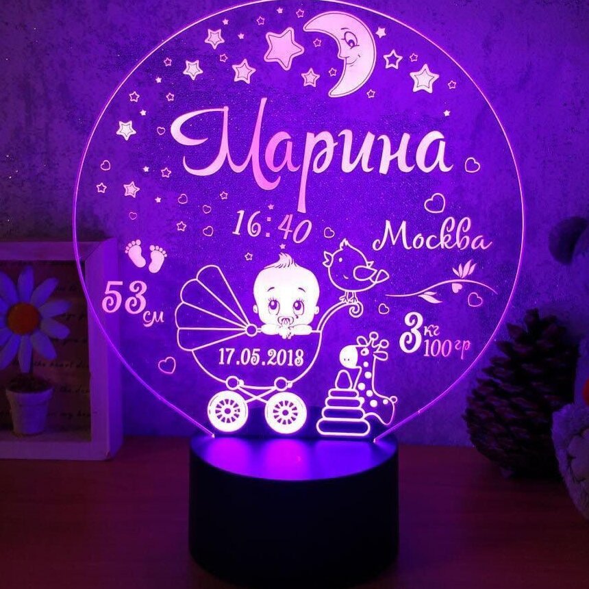 Intra απο ξύλο plywood 3mm-4mm πάχος – Εξατομικευμένο ξύλο χαρακτικής 3D Illusion Lamp Metrics Birth Metrics 40x40 cm INTRAVECTRY-MY542254