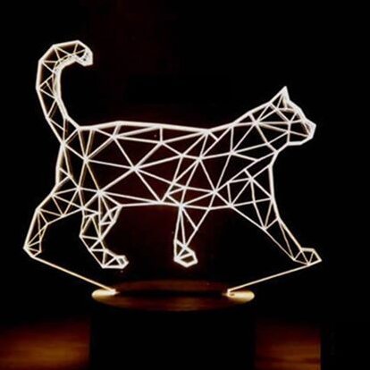 Intra απο ξύλο plywood 3mm-4mm πάχος – Γεωμετρική Γάτα Walking 3D Illusion Night Light Light 45x50 cm INTRAVECTRY-MY542359