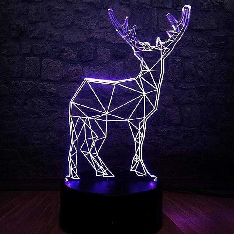 Σετ των 3 Intra απο ξύλο plywood 3mm-4mm πάχος – Γεωμετρικό φωτιστικό τάρανδος 3D Illusion για Χριστουγεννιάτικα στολίδια 20x20 cm INTRAVECTRY-MY547758