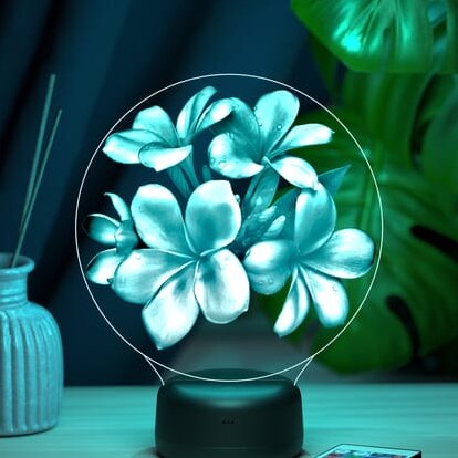 Intra απο ξύλο plywood 3mm-4mm πάχος – ξύλο χαρακτικής λέιζερ με ακρυλική λάμπα LED Plumeria Flowers 25x30 cm INTRAVECTRY-MY542261