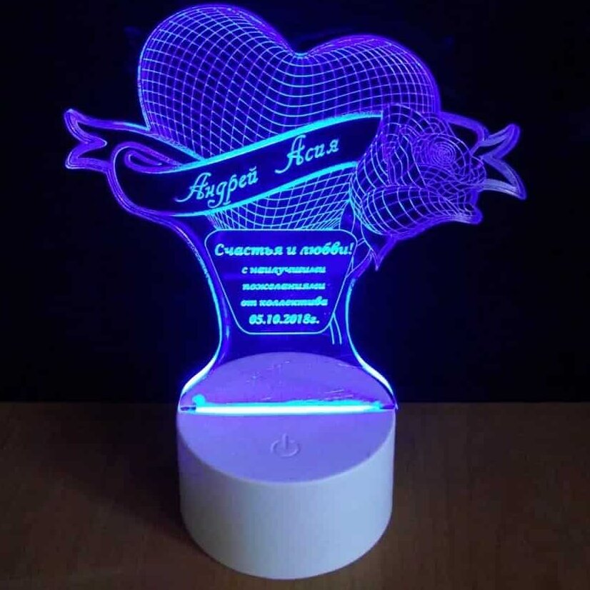 Σετ των 3 Intra απο ξύλο plywood 3mm-4mm πάχος – Εξατομικευμένο ξύλο χαρακτικής λέιζερ Love Heart and Rose 3D Acrylic Lamp 35x40 cm INTRAVECTRY-MY557018