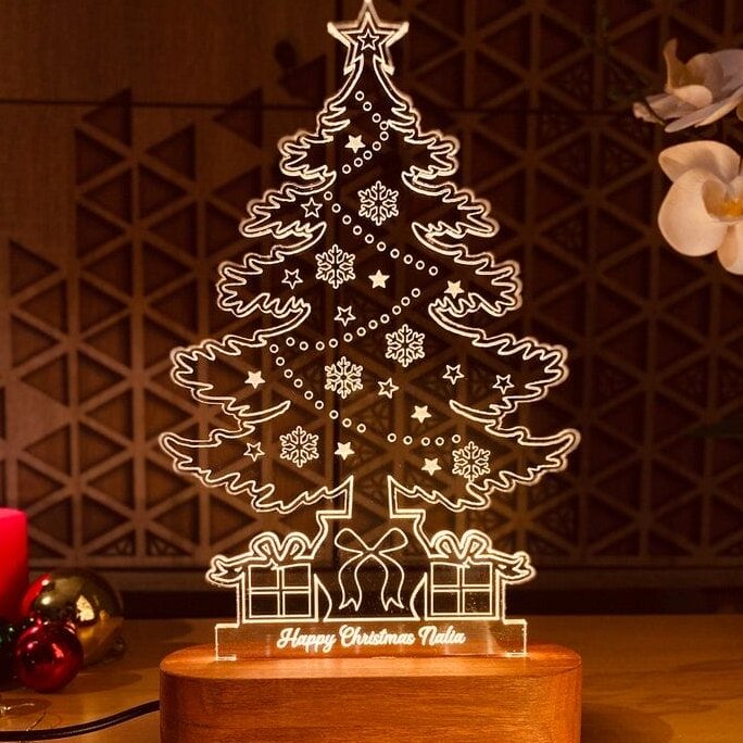 Σετ των 3 Intra απο ξύλο plywood 3mm-4mm πάχος – Χριστουγεννιάτικο Δέντρο LED Ακρυλικό Φωτιστικό Νύχτας DXF ξύλο 30x35 cm INTRAVECTRY-MY549663