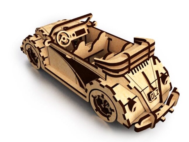 Σετ των 2 Intra απο ξύλο plywood 3mm-4mm πάχος – Volkswagen Fusca Beetle Convertible 3D Wood Model Kit 15x15 cm INTRAVECTRY-MY543009