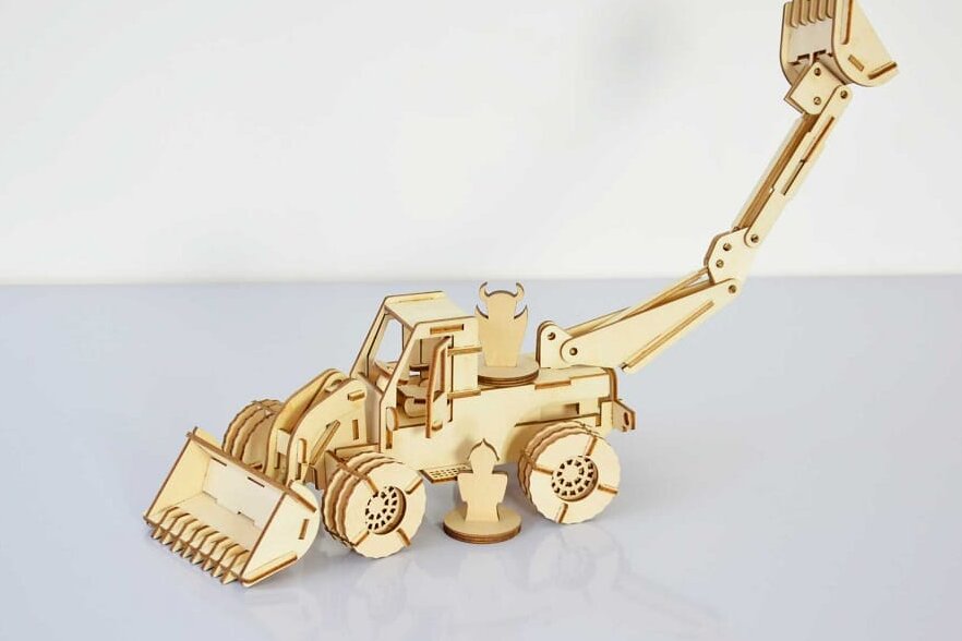 Σετ των 2 Intra απο ξύλο plywood 3mm-4mm πάχος – Σετ παζλ Τρισδιάστατου Μοντέλου Εκσκαφέας Loader 12x15 cm INTRAVECTRY-MY543011