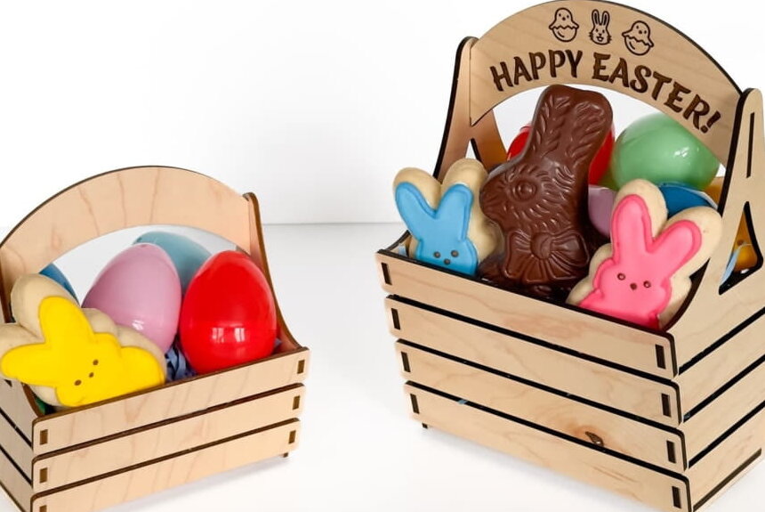 Σετ των 2 Intra απο ξύλο plywood 3mm-4mm πάχος – Καλάθι δώρων Πάσχα 40x45 cm INTRAVECTRY-MY542997