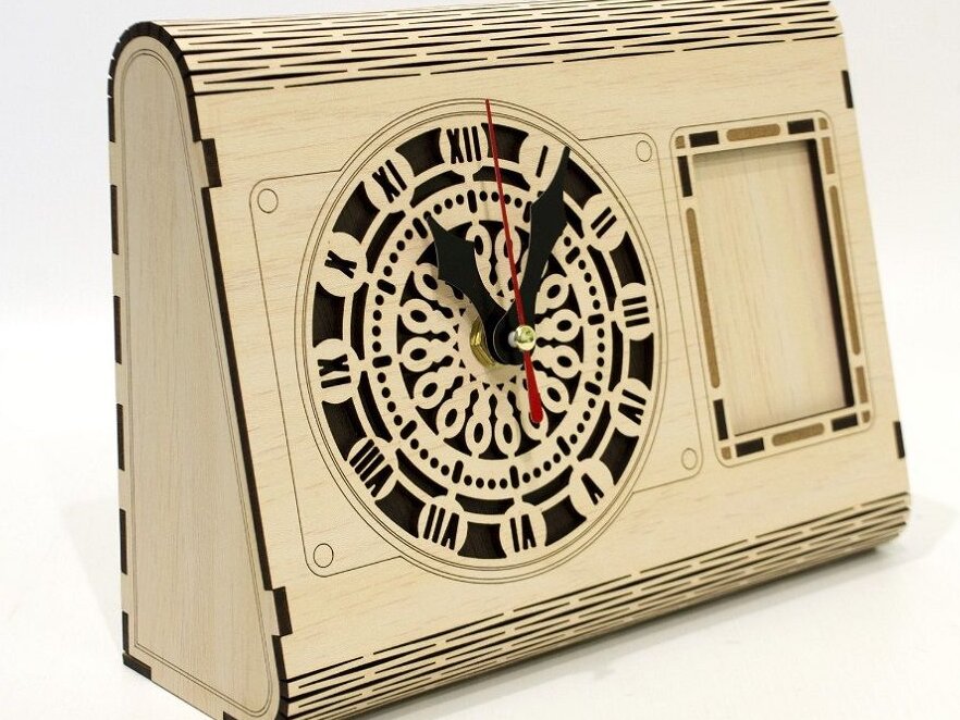 Σετ των 2 Intra απο ξύλο plywood 3mm-4mm πάχος – Ξύλινο επιτραπέζιο ρολόι με κορνίζα 25x30 cm INTRAVECTRY-MY543572